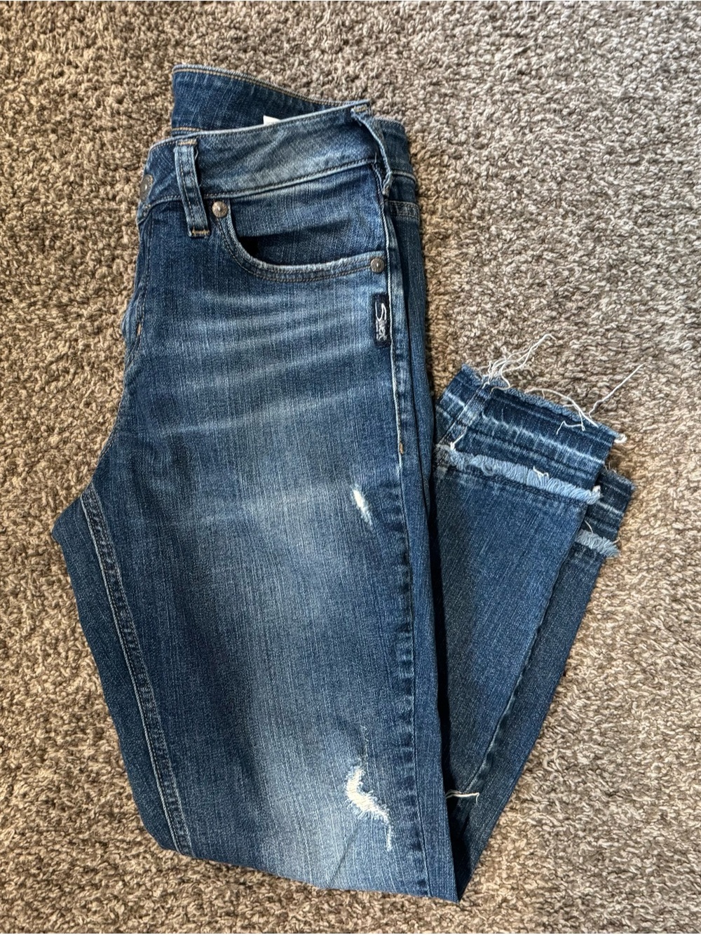 Silver Jeans Women's Dark Blue Distressed Cropped Ankle Jeans